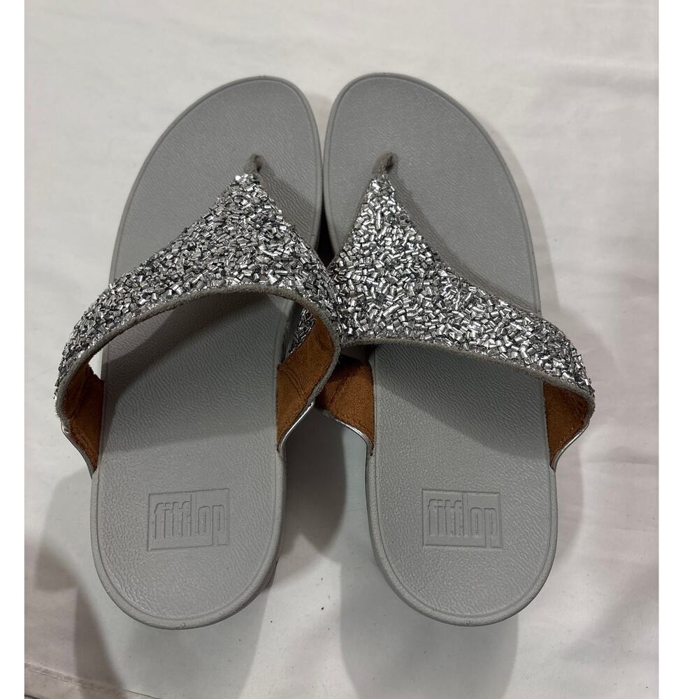 Fitflop Women's 10 Lulu Glitter Toe-Thongs Sandal Summer Comfortable Platform - Picture 5 of 7